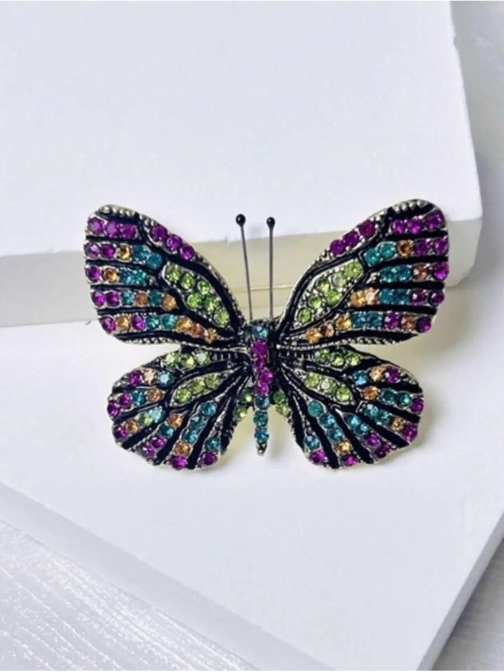 Multicolor Jeweled Butterfly Pin Brooch